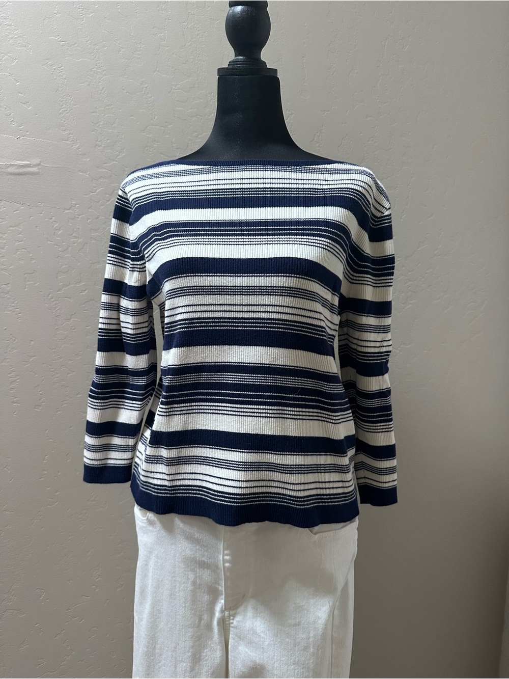 Ralph Lauren Navy and White Striped Knit Top